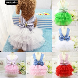 ✨ตุ๊กตาสัตว์เลี้ยง Tutu Striped Bowknot Straps เสื้อผ้าตุ๊กตา Tulle