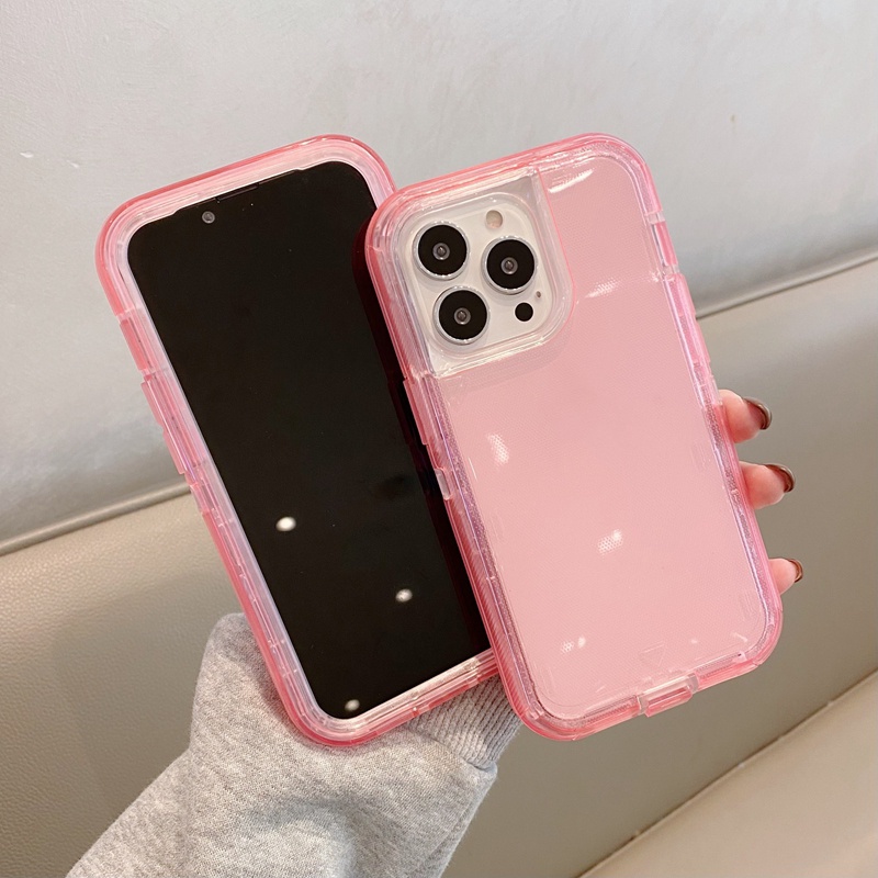 3 In 1 ซิลิโคนใสกันกระแทกเกราะ iPhone สําหรับ iPhone 17 16 15 14 13 12 11 Pro Max XS XR X 8 7 Plus + SE 2020 15 Plus Clear เคสโทรศัพท์ฝาครอบโทรศัพท์