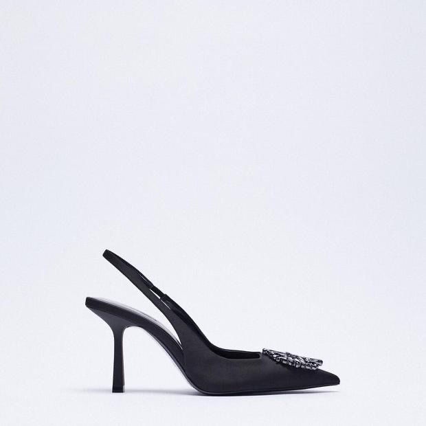 ZARA ซาร่า รองเท้าผู้หญิง รองเท้าแตะส้นสูงสีดํา
