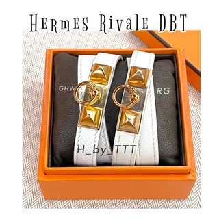 H ermes Rivale DoubleTour Bracelet กำไลหนังพันสองรอบ leather bracelet  สีWhite Epsom  ขนาด T2 (15 cm) ของแท้