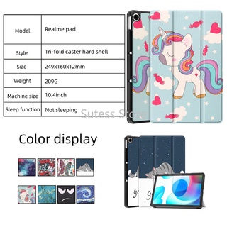 For OPPO Realme Pad 10.4 inch 2021 Magnetic Smart Cute PU Leather Flip Case Tri-Fold caster Stand Tablet Back Hard Cover Shell