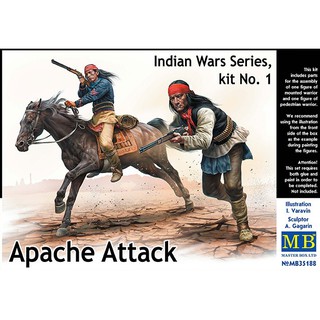 ฟิกเกอร์โมเดล Master Box Model 1/35 MB35188 "Indian Wars Series, kit No. 1. Apache Attack"