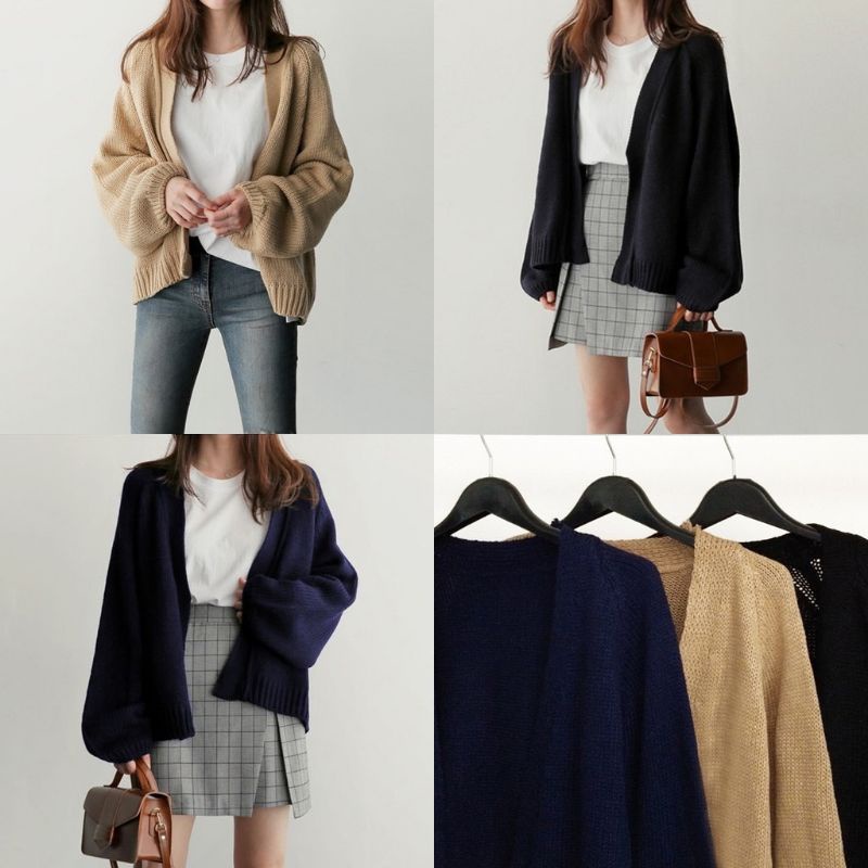 พร้อมส่ง เสื้อคลุมคาร์ดิแกนไหมพรมถัก ตัวสั้น 3 สี สไตล์เกาหลี เรียบหรู