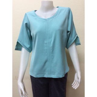 เสื้อคอกลมแฟชั่นผ้าฮานาเกะ By PISTA สีฟ้าน้ำทะเล (PIS101)