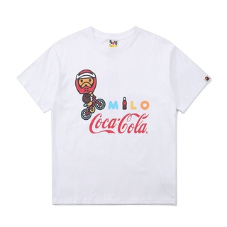 เสื้อยืดผ้าฝ้ายพิมพ์ลายแฟชั่น HH BAPE Coca-Cola Co-Branded เสื้อยืดผ้าฝ้ายเสื้อยืดคอกลมฤดูร้อนเหงื่อ-ดูดซับ Top เสื้อยืด