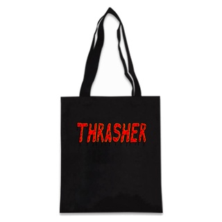 Thrasher กระเป๋าเดินทาง ผ้าแคนวาส ทรงโท้ท สีแดง สีดํา สีขาว DIY เหมาะกับของขวัญ สําหรับช้อปปิ้ง ห้องครัว