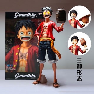 โมเดล One Piece Group Portrait Luffy Smiling Carnivorous Chicken Legs Star Eyes Three Faces ของเล่นสําหรับเด็ก