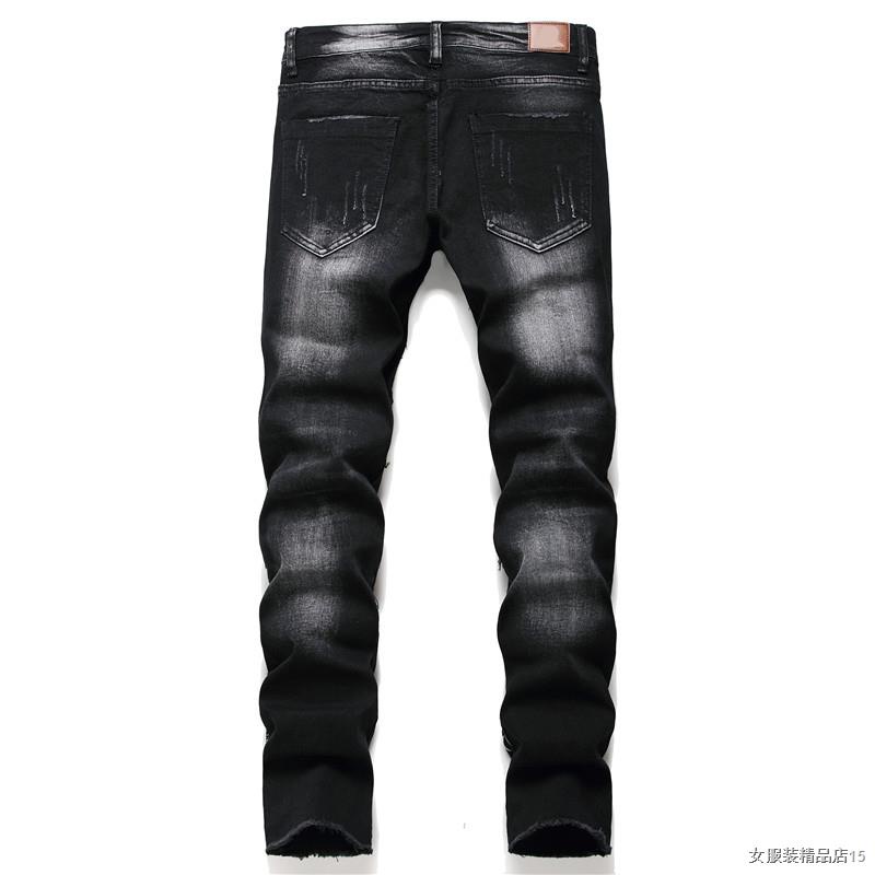 ஐ▧Men'S Pants Streetwear Fashion Trousers Jeans Skull Black Denim Biker High Quality Male Casual Designer Ripped Comfort