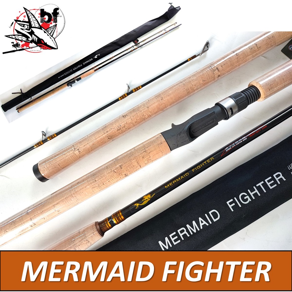 คันเบ็ดตกปลา คัน MERMAID FIGHTER ด้ามน้ำตาลทองเกรด Premium เวท​15-30​ปอนด์​ เบท10'ฟุต สปิน ไกด์/รีซีท Fuji แพ็คใส่กล่อง