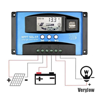 &lt; Veryjow &gt; Mppt เครื่องชาร์จแบตเตอรี่พลังงานแสงอาทิตย์ 12 / 24 V พร้อมจอ Lcd Usb