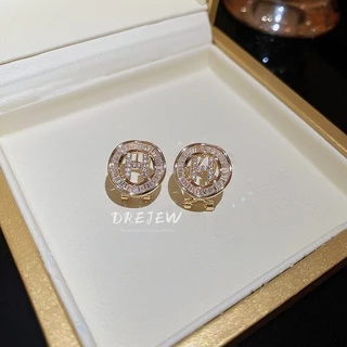 DREJEW ต่างหู ทอง 18K ประดับมุก เพทาย ตัวอักษร สไตล์เกาหลี หรูหรา แฟชั่น สําหรับผู้หญิง