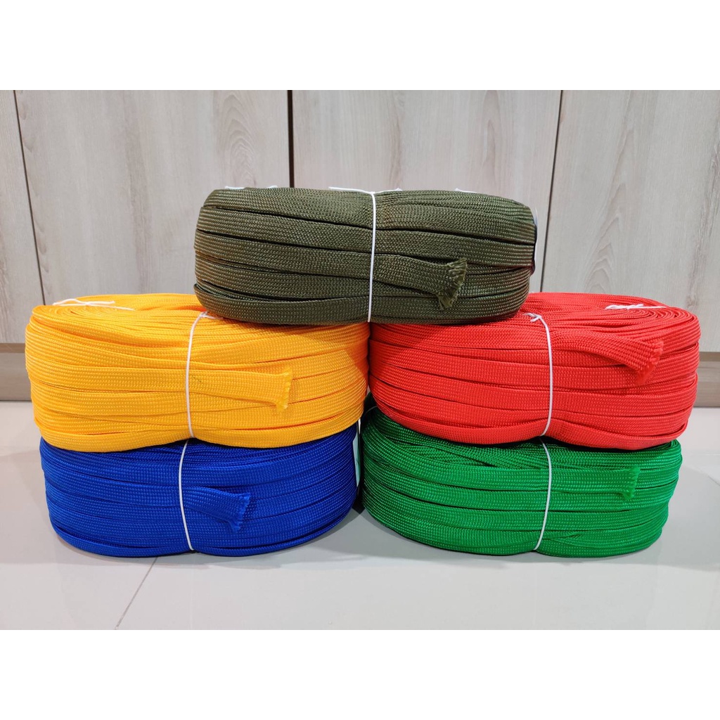 เชือกร่ม เชือกถัก เส้นแบน ขนาด6 หุน ยาว 100เมตร น้ำหนัก2.5กก. ตราดอกบัว