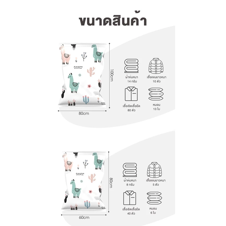 ถุงสูญญากาศสำหรับจัดเก็บเสื้อผ้า ช่วยประหยัดพื้นที่ (ลายกระบองเพรช)ราต่อใบ✨ thumbnail 10