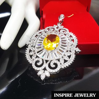 INSPIRE JEWELRY จี้บุษราคัม ล้อมเพชร งานจิวเวลลี่แบบร้านเพชร สวยงามปราณีต คุณค่าแก่การครอบครองสวมใส่ กับเสื้อผ้าทุกชุด