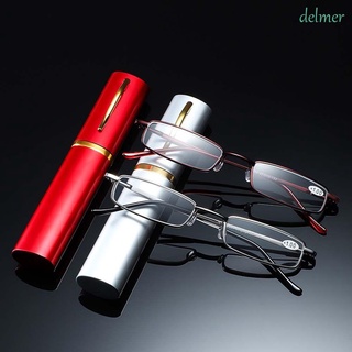 Delmer แว่นตาอ่านหนังสือแบบพกพาขนาดเล็กน้ําหนักเบาพร้อมเคสปากกาหลากสีสําหรับผู้ชาย