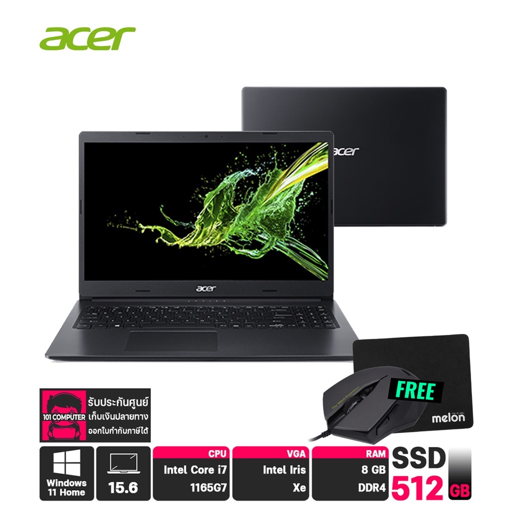 [ส่งฟรี]โน๊ตบุ๊ค Acer Aspire A315-58-71GD/T00K /intel i7-1165G7/RAM8GB/SSD512GB
