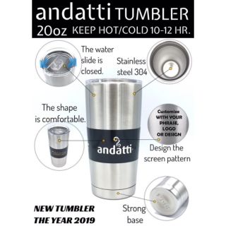 andatti tumbler 20oz แก้วเก็บความเย็น 10-12 ชม. ฝาสไลด์ในตัวสแตนเลส 304 ขนาด 20oz