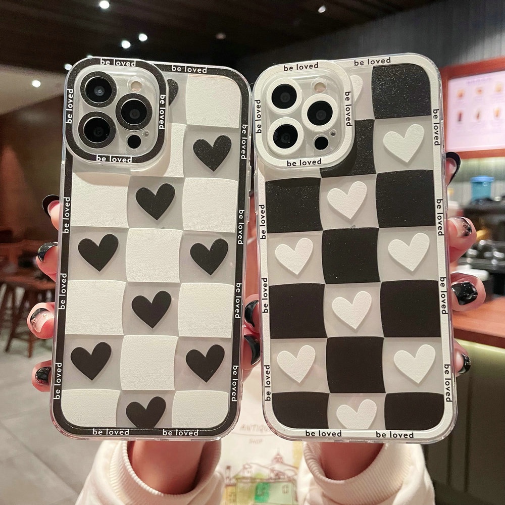 HL| เคส สำหรับ Realme 3 5 5i 6 6i 7 7i 8 8i 9 Pro Plus C2 C3 C11 C12 C15 C17 C20 C25 C25S C21 C21Y C25Y C31 C35 Narzo 50A Prime 50i 20 30A นุ่มโปร่งใสสีดำขาวหัวใจรัก เคสโทรศัพท์