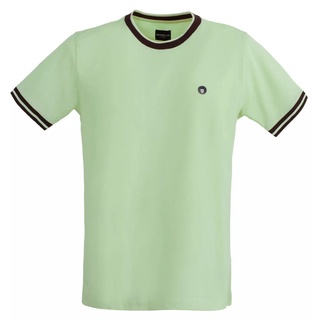 BROWNE &amp; CO. เสื้อยืด คอตตอน สีฟ้าอ่อน คอ แขน ตัดต่อผ้าทอลาย รุ่น TPT008-1-LB