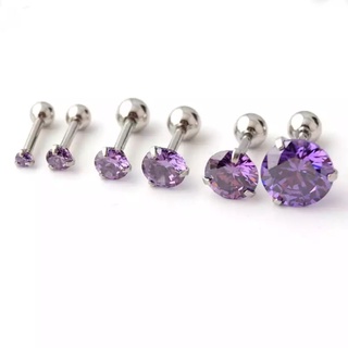 จิวหูเพชร 💎CZ-Purple  ต่างหูเพชรเรียงไซส์เพชร ใส่อาบน้ำได้ ไม่เป็นสนิม สแตนเลสแท้ เกรดเดียวกับเครื่องมือแพทย์