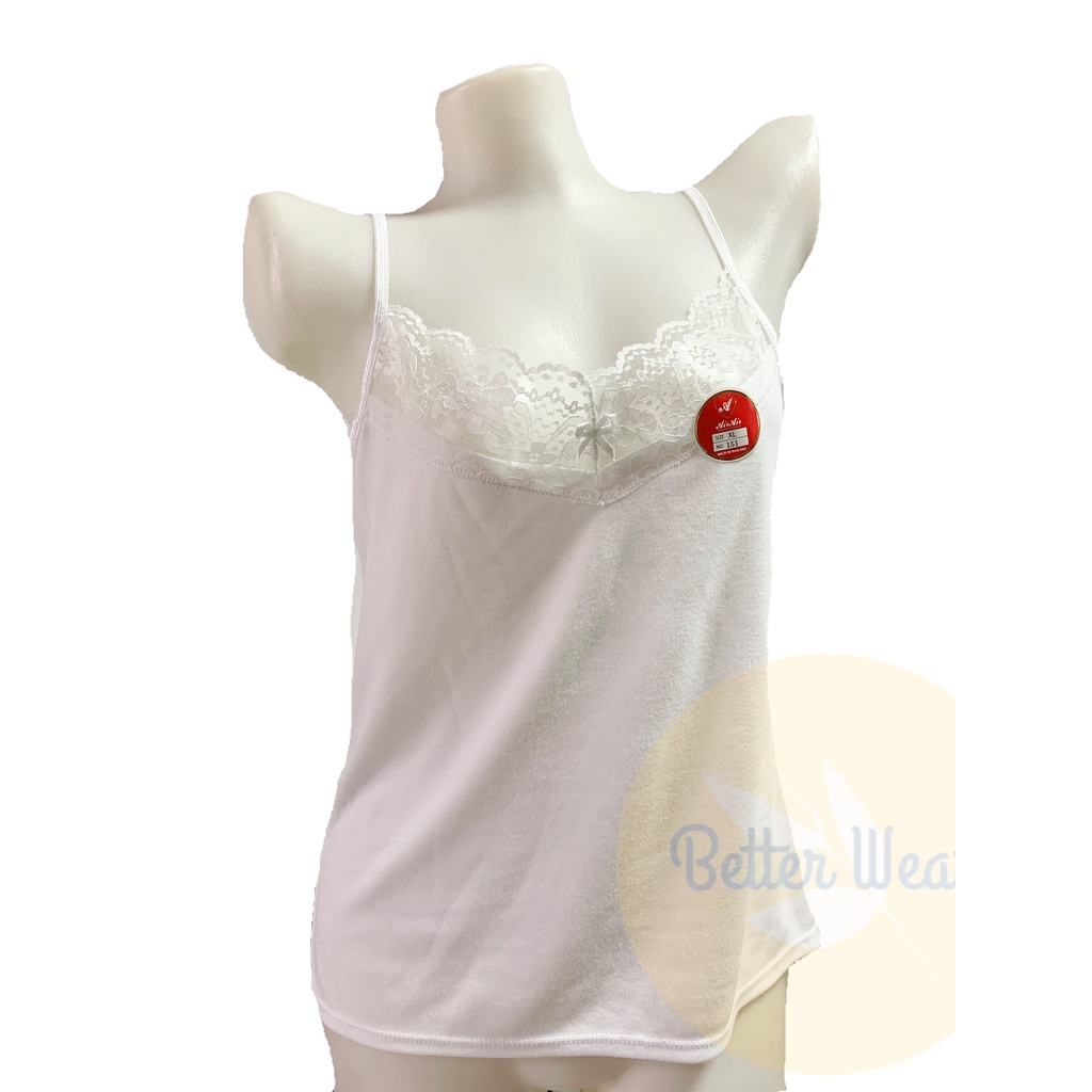 Air 151 เสื้อสายเดี่ยวคอวี ลายลูกไม้ซีทรู ผ้าคอตตอน สีขาว ดำ ไซส์ F-XL - รูปที่ 3