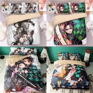 ชุดเครื่องนอน ผ้าปูที่นอน ปลอกหมอน ผ้าห่ม ลายการ์ตูนดาบพิฆาตอสูร 3in1 สวมใส่สบาย