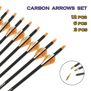 3 - 12  Pcs Mixed carbon Arrows set Spine 500 , 30 Inches Diameter 7.8 Removable Arrow heads with plastic Feather