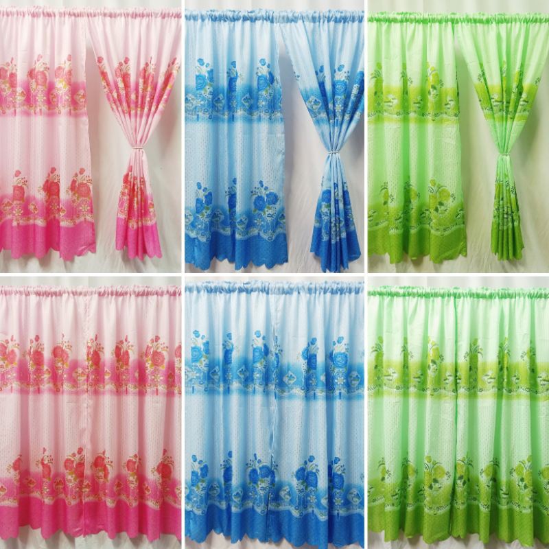 พร้อมส่ง🇹🇭ผ้าม่านสอด​ลวด​ สอดราง​ สีสันสดใสลายดอกไม้​