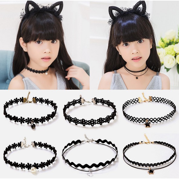 สาวใหม่เด็ก2ชิ้นสร้อยคอเค้นคอชุดยืดคลาสสิกโกธิคสักลูกไม้เค้นคอ