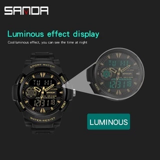 SANDA Men Fashion Sport Watch ทหาร นาฬิกากันน้ำแบบมัลติฟังก์ชั่น Dual แสดงผล Men Watch