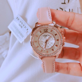 COACH MINI BOYFRIEND PINK LEATHER ROSE GOLD CASE WOMENS WATCH