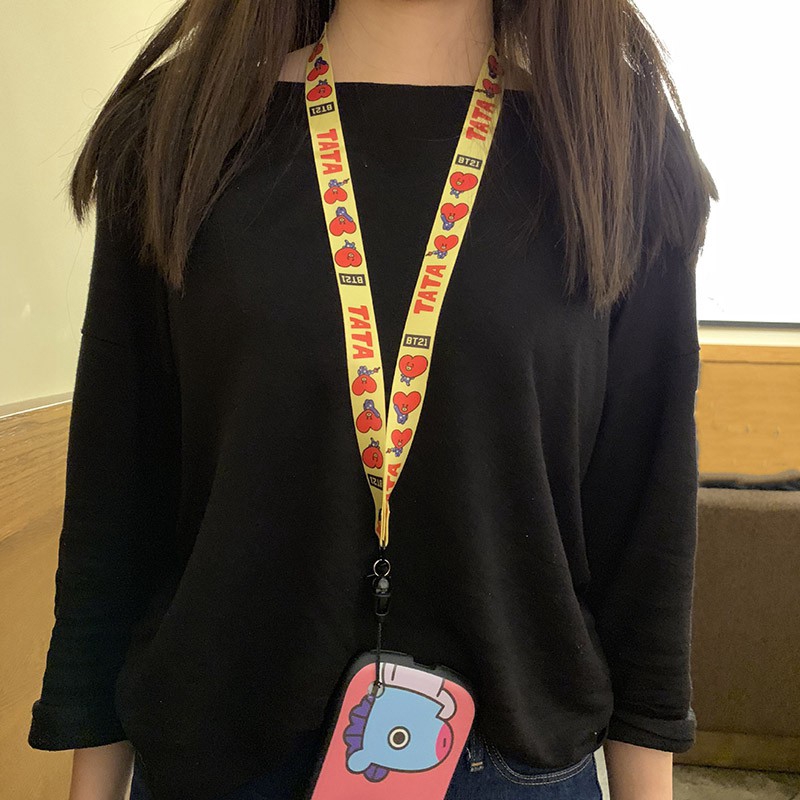 Kpop BTS BT21 สร้อยคอแฟชั่น Lanyard Chimmy Cooky Tata พวงกุญแจสายโทรศัพท์