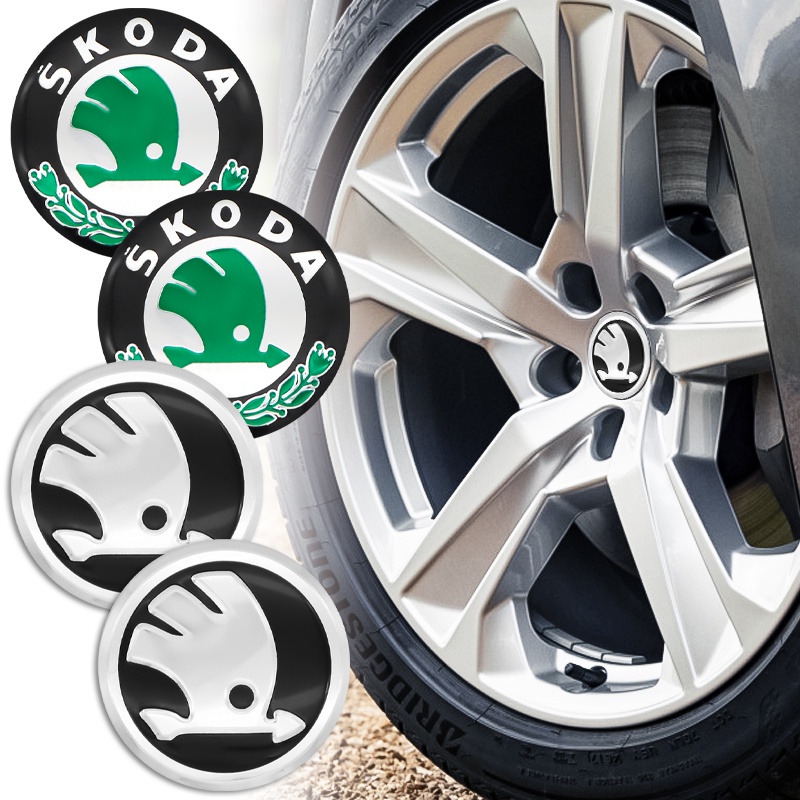 Skoda 56 มม.ยางรถกลางฝาครอบดัดแปลงขอบ 3D สติกเกอร์รูปลอกเหมาะสําหรับ Skoda Rapid GT Superb Fabia Kod