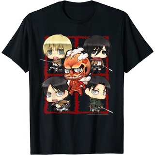 ผ้าฝ้ายคอกลมเสื้อยืด พิมพ์ลายตัวละคร Attack on Titan SD 5from S-4XL