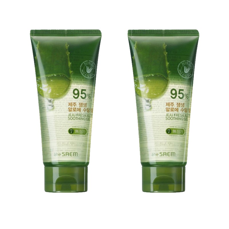 (เซ็ต 2 หลอด) The Saem Jeju Fresh Aloe Gel 95% ขนาด 120ml. (หลอด) #SKS#