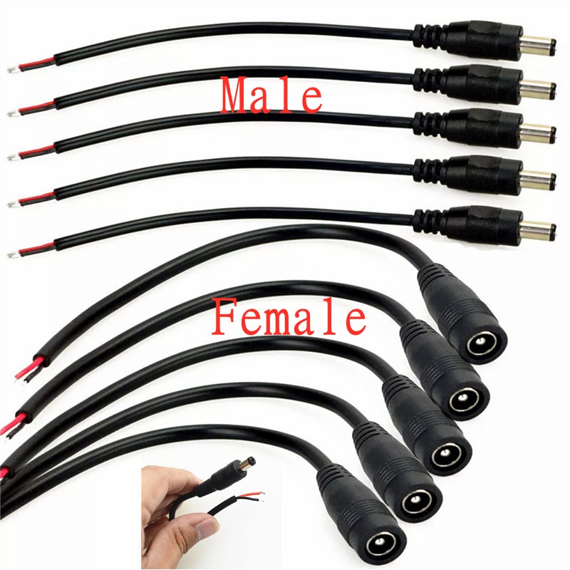 ปลั๊กพาวเวอร์ซัพพลายเชื่อมต่อกล้องวงจรปิด สายไฟยาว 10 ซม. 5.5x2.1 มม. 12V DC ตัวผู้ ตัวเมีย 5050 3528 สีเดียว 5-10 คู่