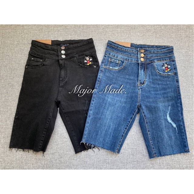 Mickey Mouse Denim Jeans กางเกงยีนส์ขา3ส่วน เอวสูง มิกกี้