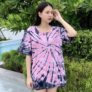 เสื้อมัดย้อมสีสด UNISEX | TIE DYE T-SHIRT | ผ้า Cotton100% - KT158-มันเทศ(แดงอ่อน-ดำ)