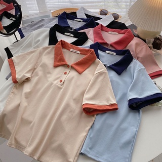 พร้อมส่ง🔥 เชิ้ตดำ เชิ้ตขาว เสื้อนักเรียน เสื้อโปโล เสื้อยืดแขนสั้น ทรงเกาหลี ทรงหลวม 6 สี S~XL เสื้อพลัสไซส์