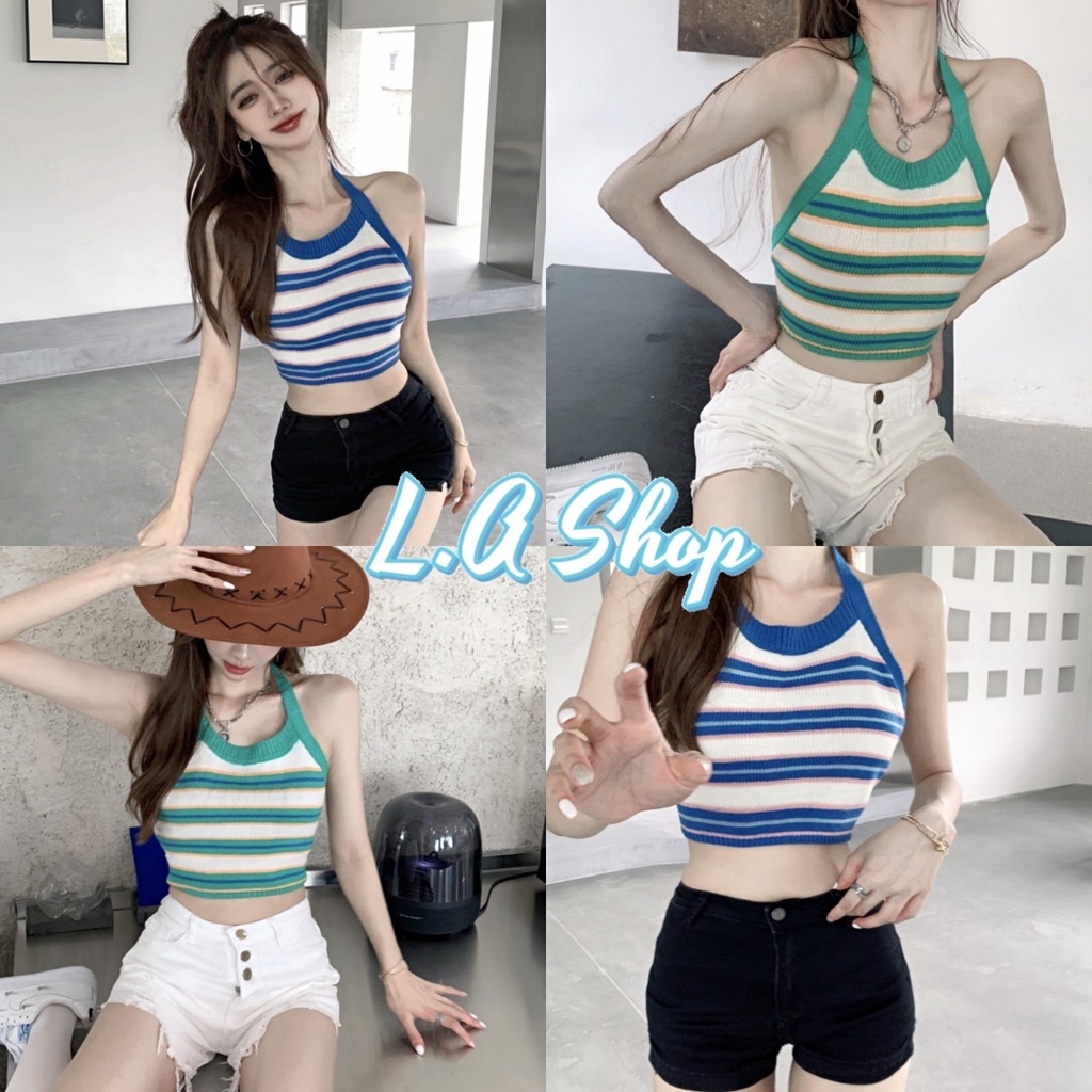 L.A Shop ​พร้อมส่ง เสื้อคล้องคอไหมพรม ดีเทลผูกหลังสุดเซ็กซี่ "W8818" -C