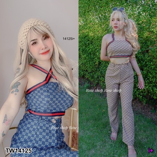 PP14125 Set 2 ชิ้น สายเดี่ยว สายแถบแดง + กางเกงขายาว