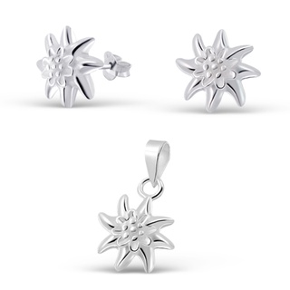 SILVER THAI  Silver Flower  pendant and earring jewellery set เครื่องประดับเงินแท้จี้รูปดอกไม้และต่างหูรูปดอกไม้เป็นเซ็น