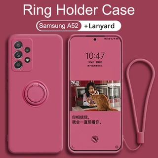 Samsung Galaxy A32 A51 A52 A52S A71 A72 Soft Liquid Silicone Case With Magnetic Ring Holder Free Lanyard Shockproof Cover