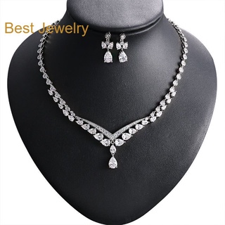 Best Jewelry ชุดเครื่องประดับเพชรเกรดพรีเมี่ยม ประกายไฟเทียเท่าเพชรแท้ เครื่องประดับออกงาน สร้อยเพชร รับ dropship