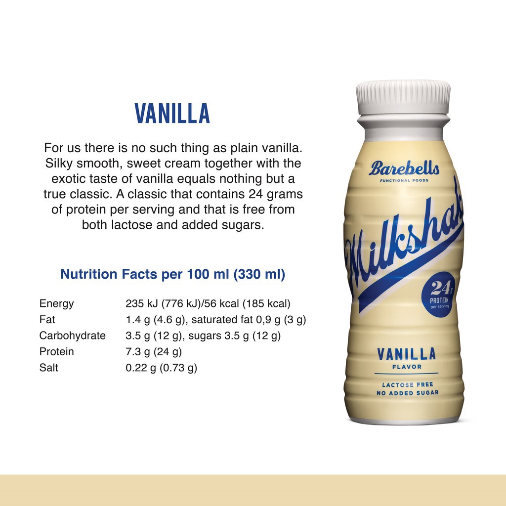 Barebells Protein Milkshake Vanilla Flavor Lactose Free โปรตีนมิลค์เชควานิลลา (8 x 330ml