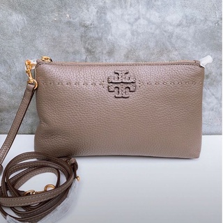 🎀 (สด-ผ่อน) กระเป๋าสีเมเปิล SHOP 43784 Tory Burch McGRAW TOP - ZIP CROSSBODY COLOR : SILVER MAPLE