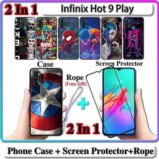 2 IN 1 เคส Infinix Hot 9 Play พร้อมกระจกนิรภัยกันรอยหน้าจอโค้งเซรามิก LOL และ Hero