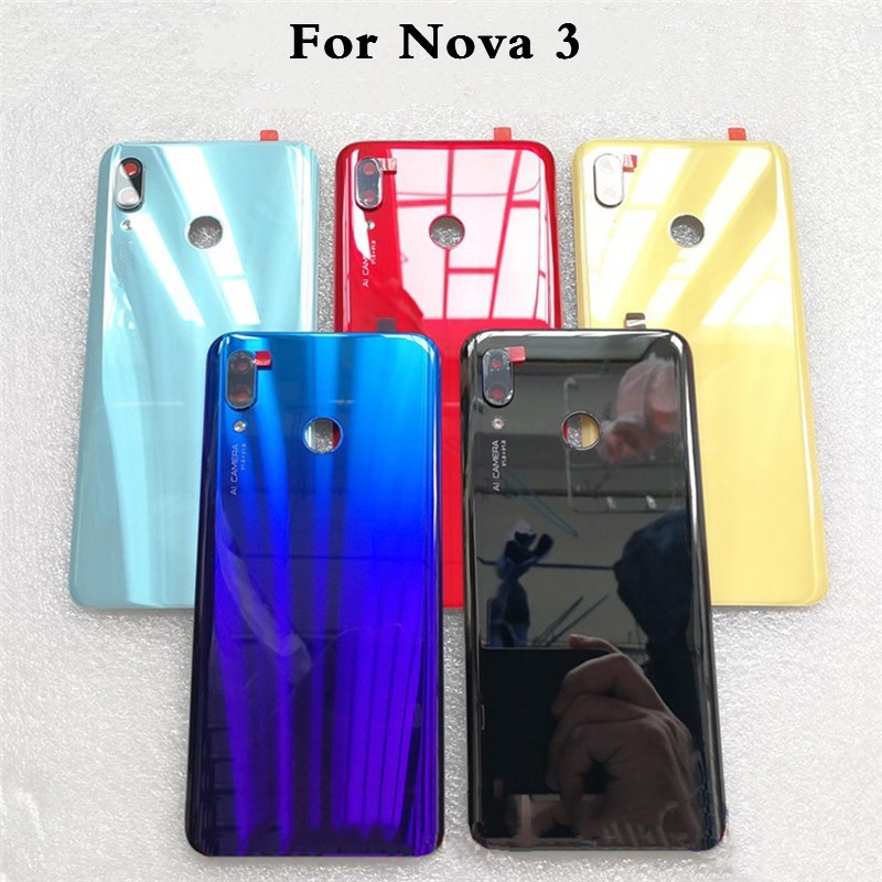 สําหรับ Huawei Nova 3 /Nova 3i /3E ฝาหลังกระจกด้านหลังด้านหลังแบตเตอรี่เปลี่ยนกรณี