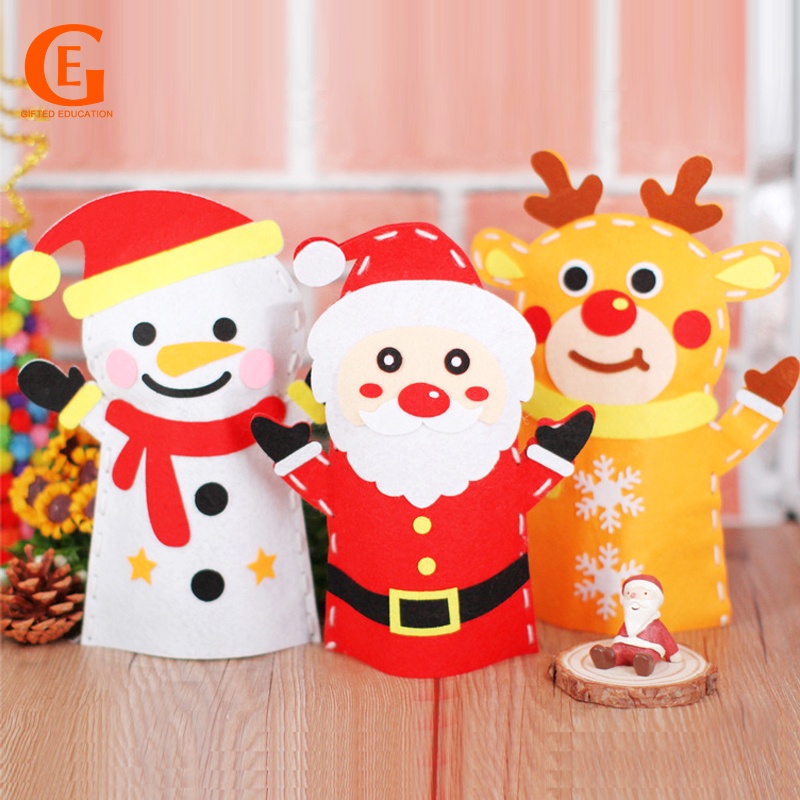 หุ่นมือตุ๊กตาซานต้าคลอส สโนว์แมน กวางเอลก์ แฮนด์เมด DIY ของเล่นเสริมการเรียนรู้เด็ก