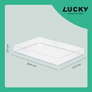 LUCKY HOME ถาดแบนอเนกประสงค์ตั้งโต๊ะใส ขนาดถาด (กว้างxยาวxสูง): 16.3 x 24.6 x 2.9 cm TLV-603 ใส/ UT-013 ขาว